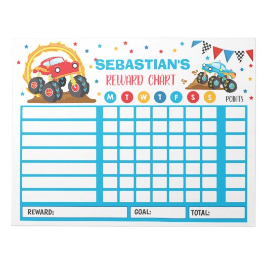 Reward Chart Monster Truck Personalized Chores Notitieblok (Voorkant)