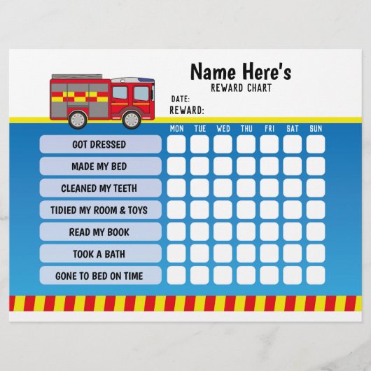 Reward Chart Personated Fire Truck Planner Kinder Flyer (Voorkant)