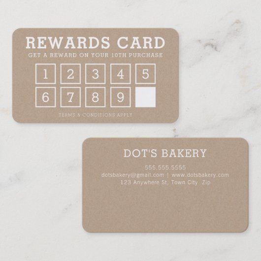 REWARD PUNCH CARD simple fidélité moderne 10e kraf (Devant / Derrière)