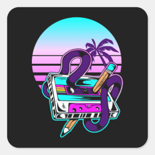 Rewind Cassette Music Pencil 80s 90s Vierkante Sticker