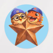 Rex and hoot Braun star grade one bulk sheet of 60 Labels (Design 1)