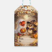 Rex and hoot Halloween ghost dinosaur in which owl Cadeaulabel (Achterkant)