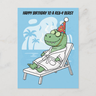 Rex-y Beest Spa Dag Verjaardag Dinosaurus Briefkaart