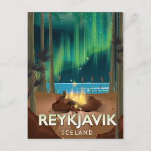 Reykjavik Camping Vintage Reisposter Briefkaart