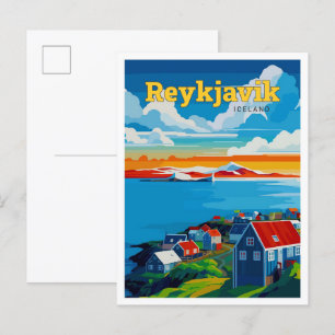 Reykjavik Iceland Travel Art Vintage Briefkaart