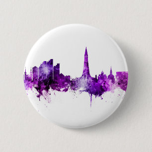 Reykjavik IJsland Skyline Paars Ronde Button 5,7 Cm