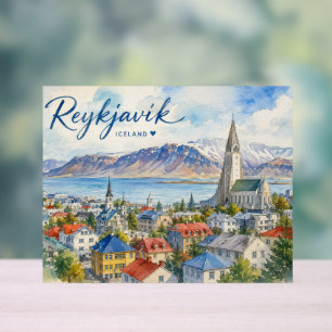 Reykjavik IJsland souvenir aquarel Acryl Bord