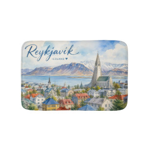 Reykjavik IJsland souvenir aquarel  Badmat