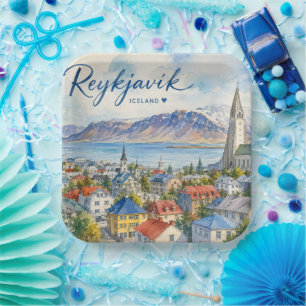 Reykjavik IJsland souvenir aquarel  Papieren Bordje