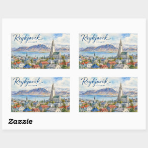 Reykjavik IJsland souvenir aquarel Rechthoekige Sticker