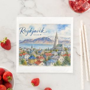 Reykjavik IJsland souvenir aquarel Servet