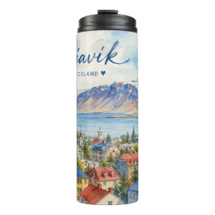 Reykjavik IJsland souvenir aquarel Thermosbeker