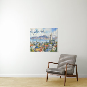 Reykjavik IJsland souvenir aquarel Wandkleed
