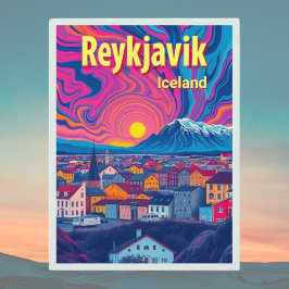 Reykjavik Ijsland vakantie kleurrijke Retro Briefk Briefkaart