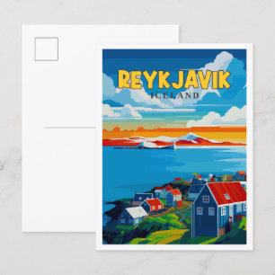 Reykjavik IJsland vintage reisillustratie Briefkaart