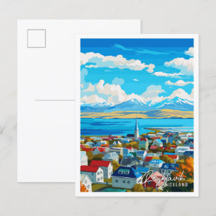 Reykjavik IJsland vintage reisillustratie Briefkaart