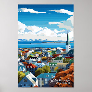 Reykjavik IJsland vintage reisillustratie Poster