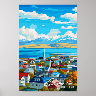 Reykjavik IJsland vintage reisillustratie Poster