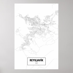 Reykjavik, IJsland (zwart op wit) Poster