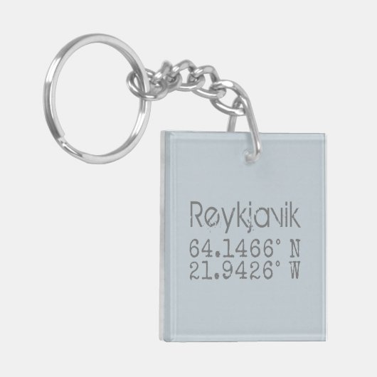 Reykjavik Latitude Longitude Sleutelhanger (Voorkant Links)
