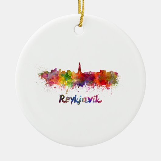 Reykjavik skyline in waterverf keramisch ornament (Voorkant)