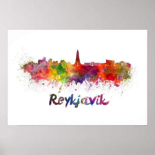 Reykjavik skyline in waterverf poster (Voorkant)