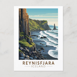Reynisfjara Beach IJsland Reizen Kunst Vintage Briefkaart
