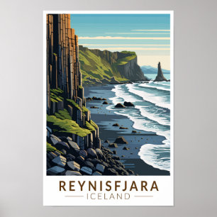 Reynisfjara Strand IJsland Reizen Kunst Vintage Poster