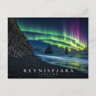 Reynisfjara Zwarte Zandstrand IJsland Aurora Briefkaart