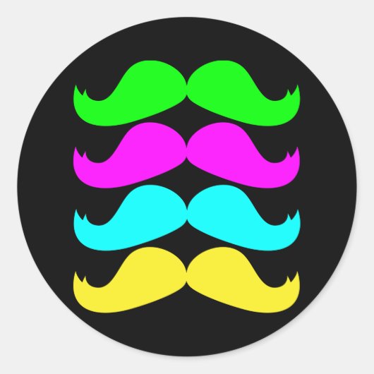 RGB Fluo Mustaches Retro Ronde Sticker (Voorkant)