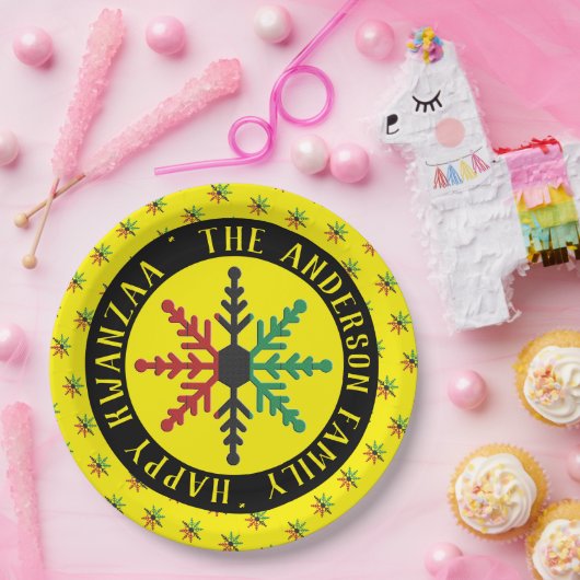 RGB Snowflakes Patroon Naam Happy Kwanzaa toevoege Papieren Bordje (Feest)