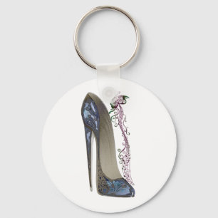 Rhapsodie in Blue Stiletto en Butterfly Music Art Sleutelhanger