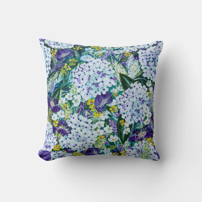 Rhapsody Hydrangeas Floral Pillow Kussen (Voorkant)