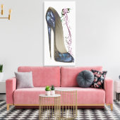 Rhapsody in Blauw Stiletto Schoen Kunst Canvas Pri (Insitu (Woonkamer))