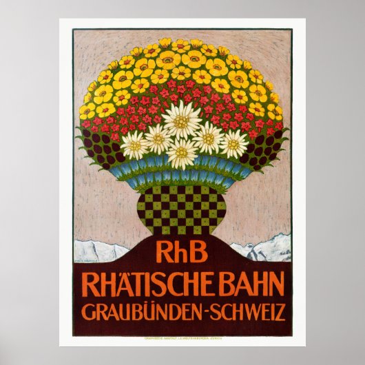 RhB Rhätische Bahn Suisse Poster vintage 1911 (Devant)