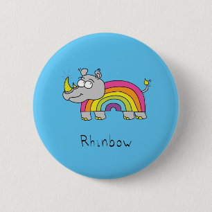 Rhinbow Neushoorn Regenboog Knop Speld Ronde Button 5,7 Cm