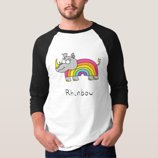 Rhinbow Rhino Rainbow Mannen Baseball Raglan TShir T-shirt (Voorkant)