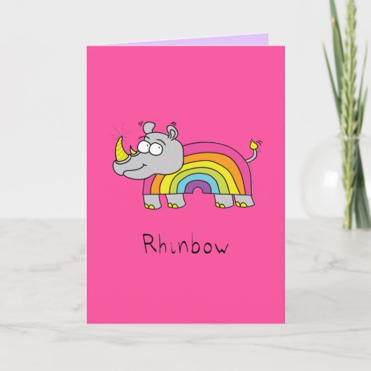 Rhinbow Rhino Rainbow Wenskaart Roze Kaart (Voorkant)
