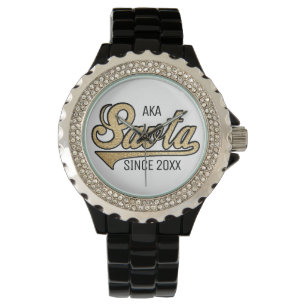 Rhinestone Black Enamel Watch Savta Horloge