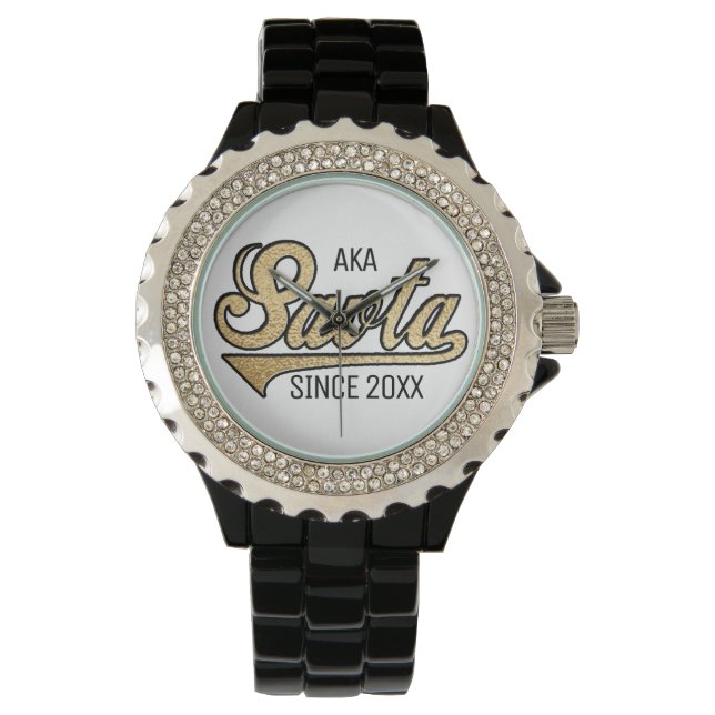 Rhinestone Black Enamel Watch Savta Horloge (Voorkant)