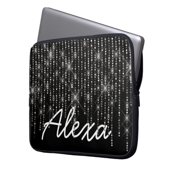 Rhinestone Bling met naam Laptop Sleeve (Voorkant Links)