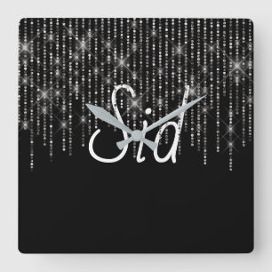 Rhinestone Bling met naam Vierkante Klok