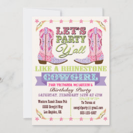 Rhinestone Cowgirl Birthday Party Invitations Kaart