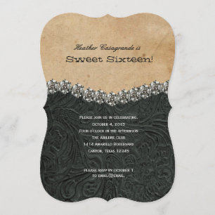 Rhinestone Cowgirl Black Sweet Sixteen Birthday Kaart
