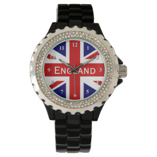 Rhinestone polshorloge vlag van British Union Ja Horloge
