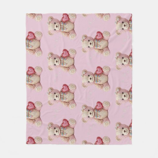 Rhinestone Valentine Bear  Fleece Deken (Voorkant)