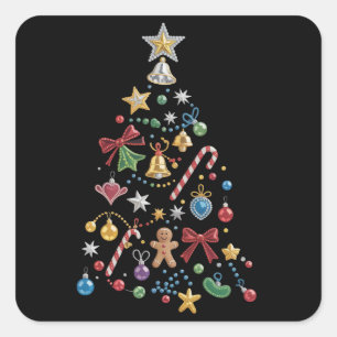 Rhinestone Whimsical Bling Kerstboom Vakantie Vierkante Sticker