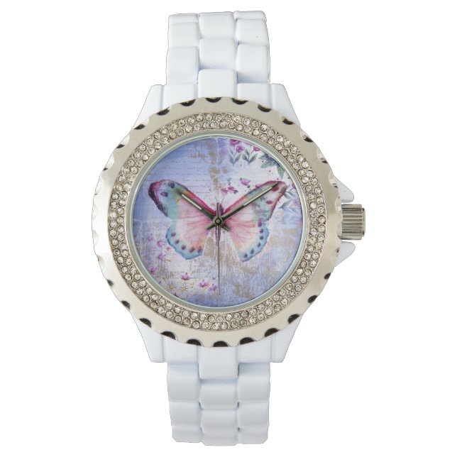 Rhinestone White Enamel Watch/ Horloge (Voorkant)