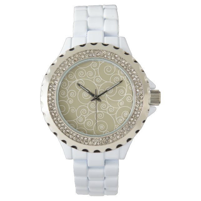 Rhinestone White Enamel - Zee Waves Horloge (Voorkant)