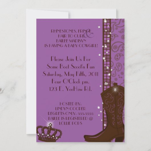 RHINESTONES, FRINGE & PURPLE COWGIRLS Invitation (Devant)